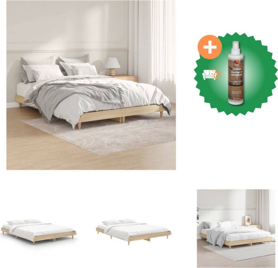 VidaXL Bedframe Sonoma Eiken 193x138x20 cm Multiplex Lattenbodem Metalen Poten Bed Inclusief Houtreiniger en verfrisser - Foto 2