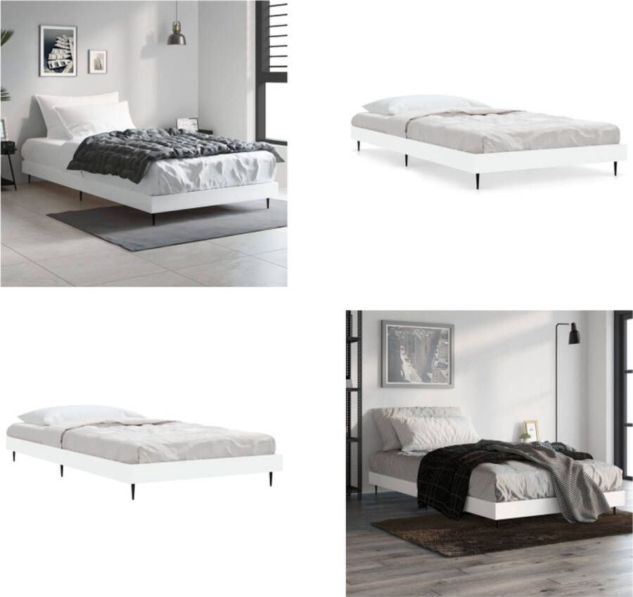 VidaXL Bedframe bewerkt hout wit 90x200 cm Bedframe Bedframes Slaapkamermeubel Slaapmeubel