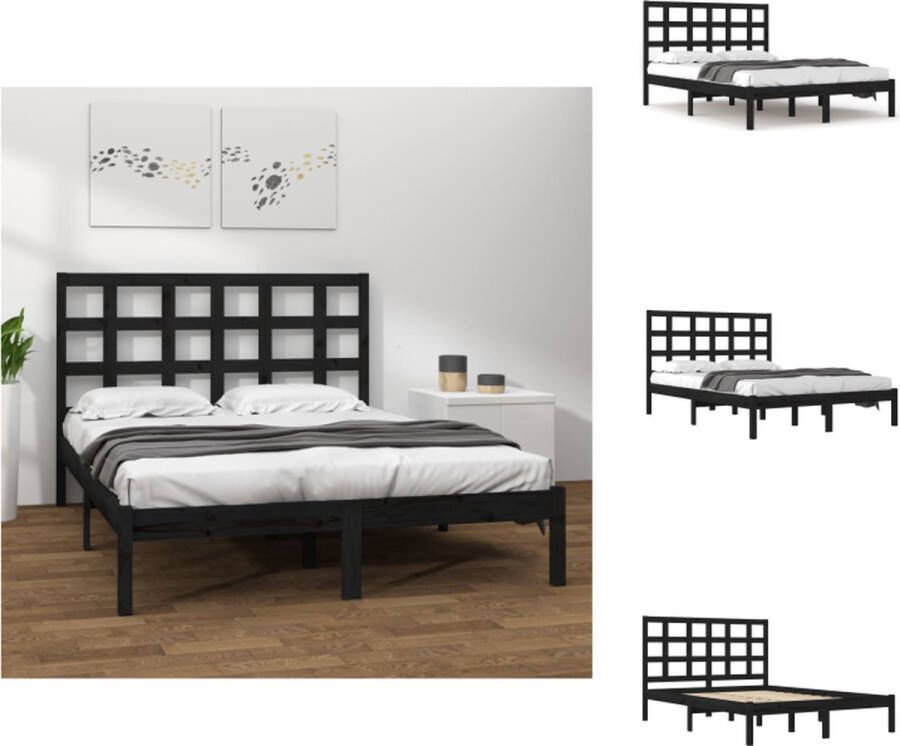 VidaXL Bedframe Black Pine Wood 205.5 x 205.5 x 31 cm Solid Frame Comfortable Experience Bed