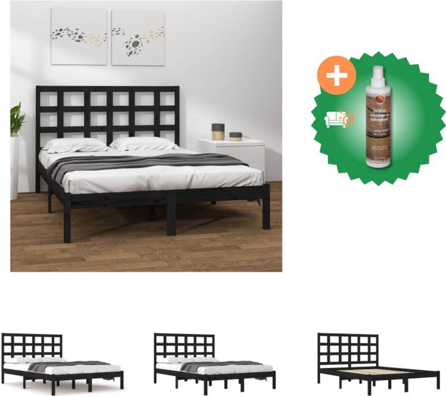 VidaXL Bedframe Black Pine Wood 205.5 x 205.5 x 31 cm Solid Frame Comfortable Experience Bed Inclusief Houtreiniger en verfrisser