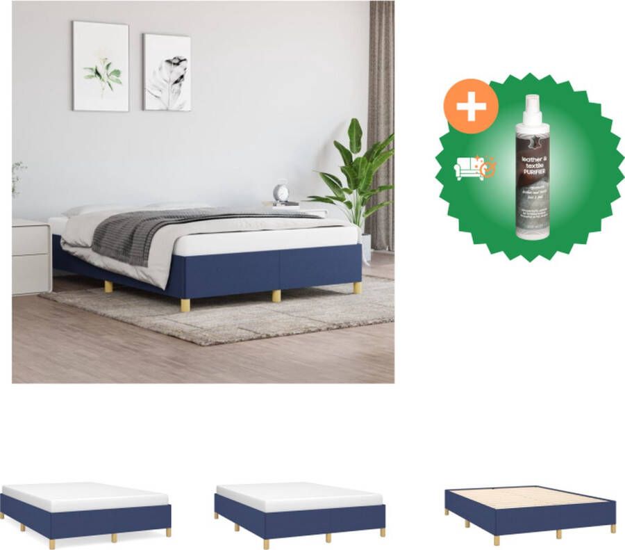 VidaXL Bedframe Blauw 203x143x35 cm Duurzaam materiaal Ondersteunende poten Multiplex lattenbodem Bed Inclusief Reiniger