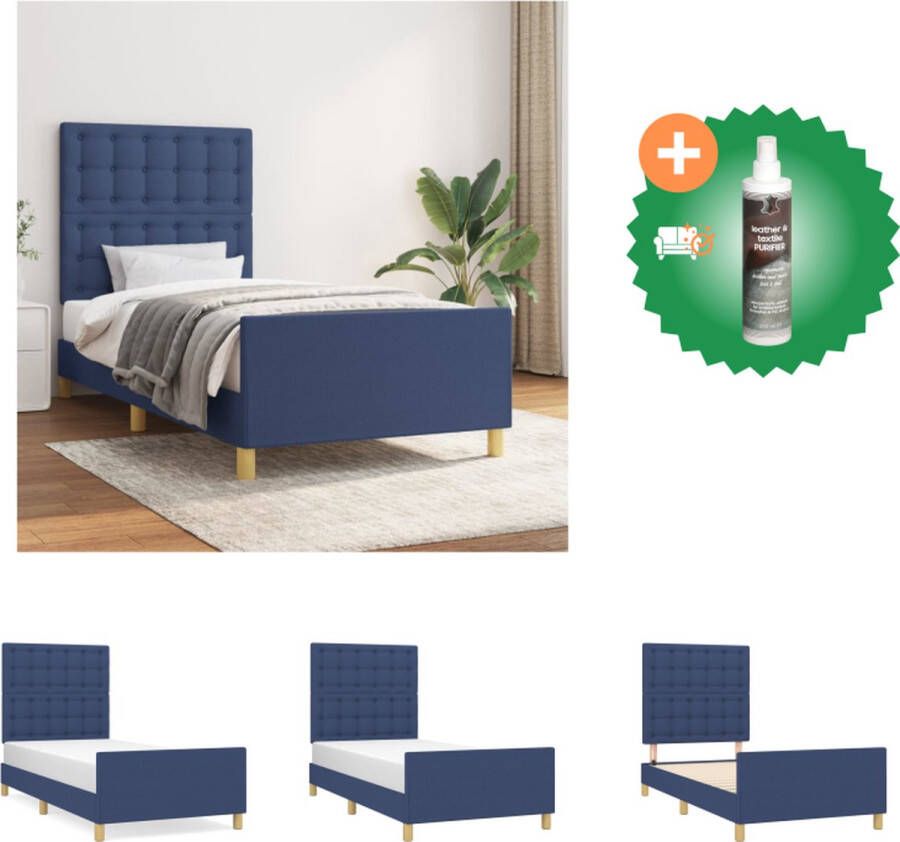 VidaXL Bedframe Geniet van een goede nachtrust Bedframe 203 x 83 x 118 128 cm Ken- Verstelbaar hoofdeinde Kleur- Blauw Bed Inclusief Reiniger