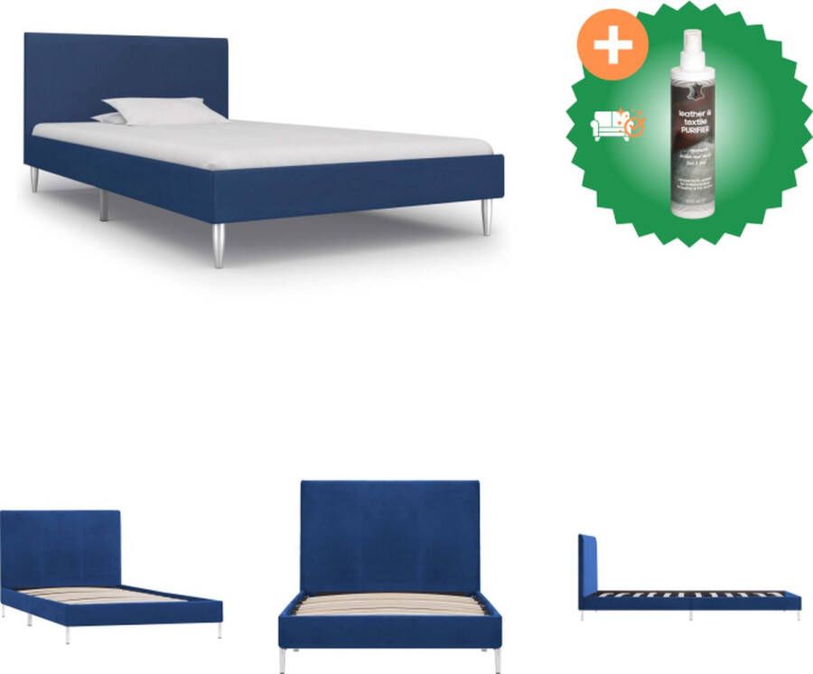 VidaXL Bedframe Blauw 203 x 93 x 25 cm Duurzaam stof Ondersteunende poten Multiplex lattenbodem Bed Inclusief Reiniger