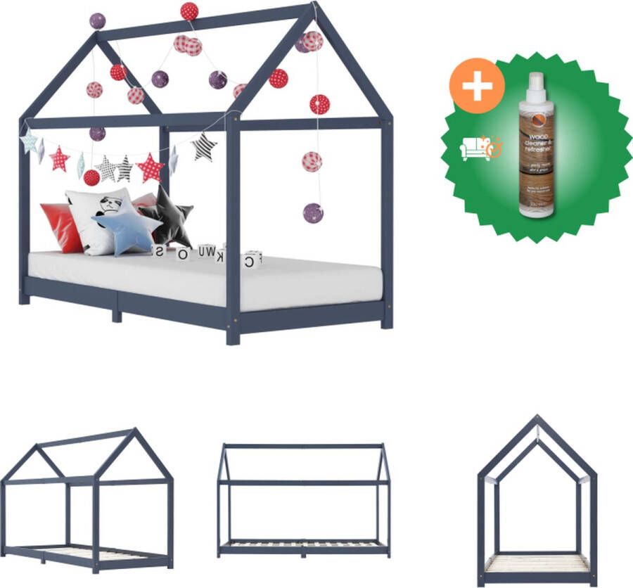 VidaXL Bedframe Boomhut-stijl 206 x 98 x 155 cm Grijs Geschikt voor matras 90x200 cm Massief grenenhouten frame Bed Inclusief Houtreiniger en verfrisser - Foto 2