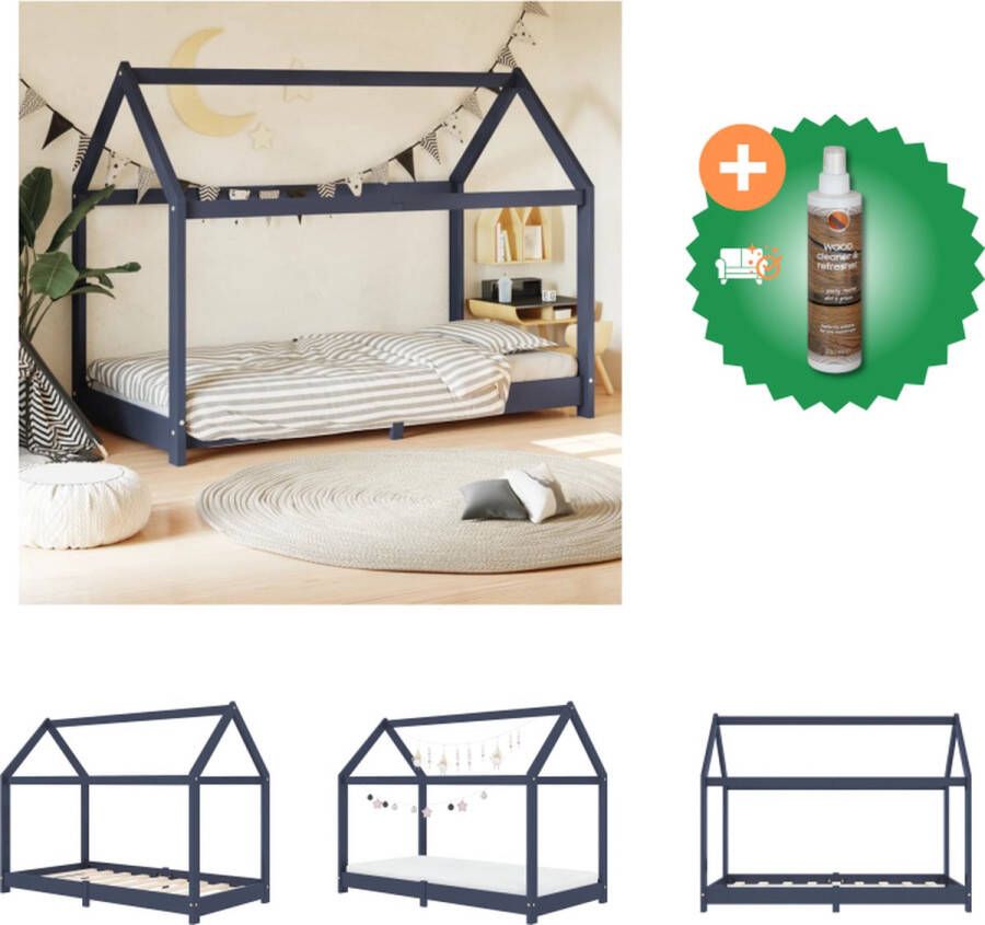 VidaXL Bedframe Boomhut Stijl 146 x 78 x 121.5 cm Massief grenenhout Geschikt voor matras 70 x 140 cm Grijs Bed Inclusief Houtreiniger en verfrisser - Foto 2