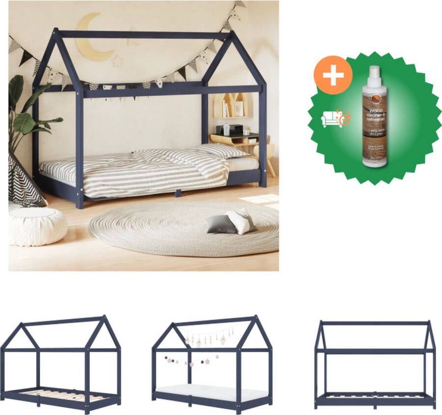 VidaXL Bedframe Boomhut-stijl 166 x 88 x 131.5 cm Grijs Massief grenenhout Bed Inclusief Houtreiniger en verfrisser