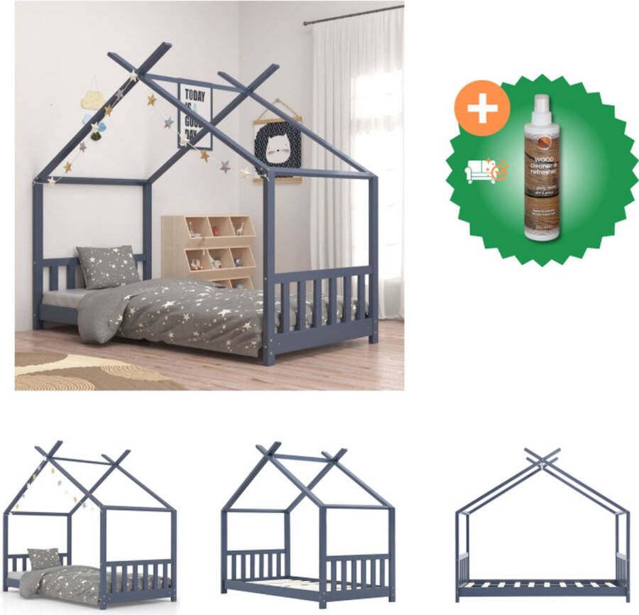 VidaXL Bedframe Boomhut-stijl 166 x 88 x 147.5 cm Grijs Geschikt voor 80 x 160 cm matras Massief grenenhout Bed Inclusief Houtreiniger en verfrisser
