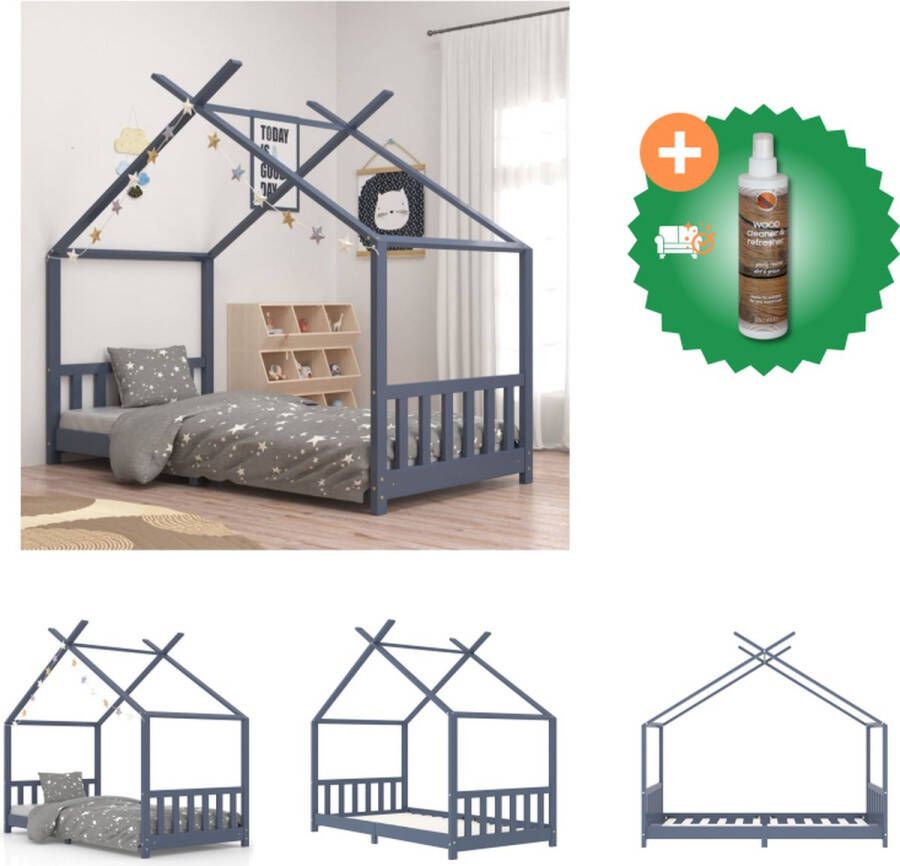 VidaXL Bedframe Boomhut-stijl 206 x 98 x 155 cm Grijs Geschikt voor matras 90x200 cm Massief grenenhouten frame Bed Inclusief Houtreiniger en verfrisser - Foto 3