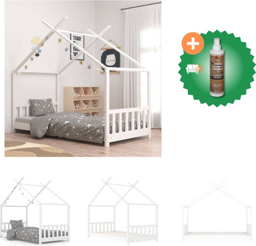 VidaXL Bedframe Boomhut-stijl Massief grenenhout 166 x 88 x 147.5 cm Geschikt voor matras 80 x 160 cm Wit Bed Inclusief Houtreiniger en verfrisser