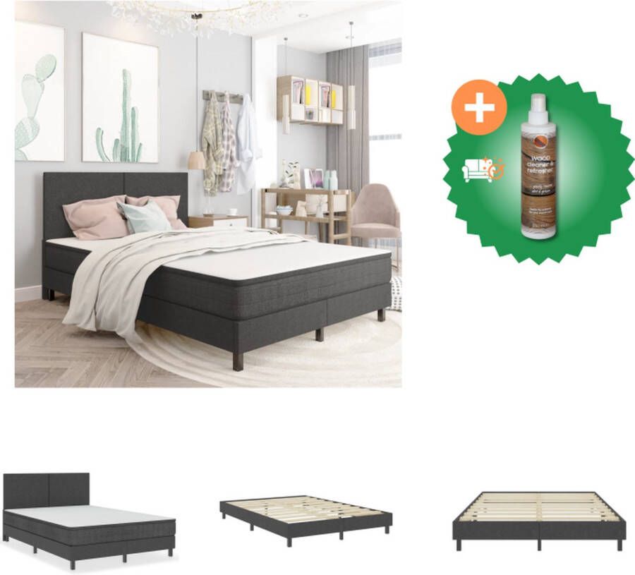 VidaXL Bedframe Boxspring Grijs 201 x 140.5 x 24.5 cm Geschikt voor Matras 140 x 200 cm MDF en Metaal Bed Inclusief Houtreiniger en verfrisser