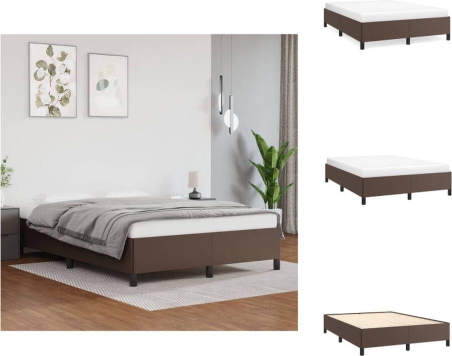 VidaXL Bedframe Bruin Kunstleer 203 x 143 x 25 cm Ondersteunende poten Multiplex lattenbodem Geschikt voor 140 x 200 cm matras (matras niet inbegrepen) Bed - Foto 3