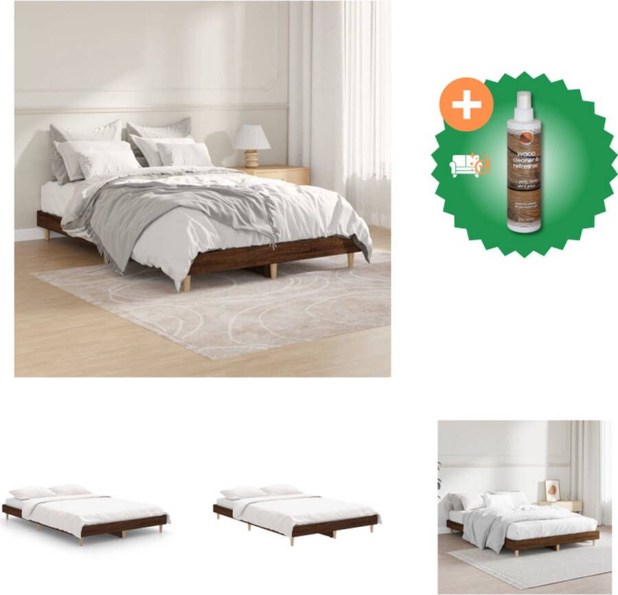 VidaXL Bedframe Bruineiken Afmeting- 193 x 123 x 20 cm Duurzaam bewerkt hout Metalen poten Multiplex lattenbodem Matras niet inbegrepen Montage vereist Bed Inclusief Houtreiniger en verfrisser - Foto 3