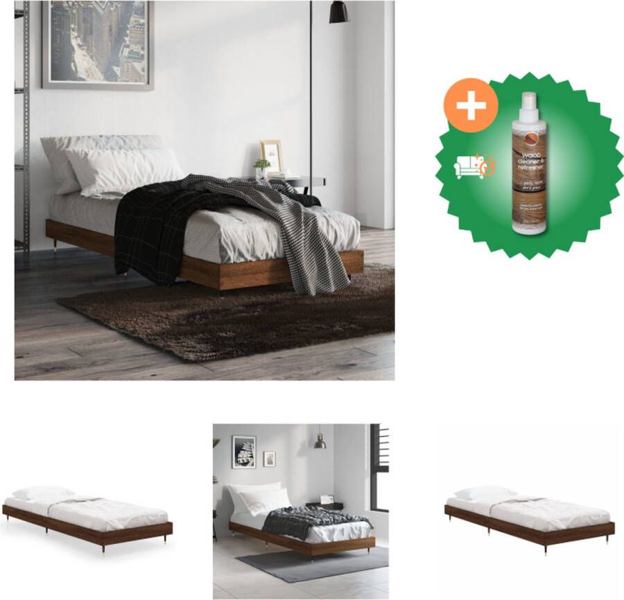 VidaXL Bedframe Bruineiken 193 x 78 x 20 cm Duurzaam hout Ondersteunende poten Multiplex lattenbodem Bed Inclusief Houtreiniger en verfrisser