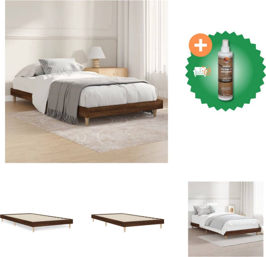 VidaXL Bedframe Bruineiken 203 x 103 x 20 cm Duurzaam hout Metalen poten Multiplex lattenbodem Bed Inclusief Houtreiniger en verfrisser