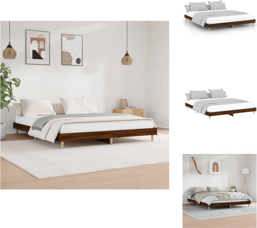 VidaXL Bedframe Bruineiken 203 x 123 x 20 cm Duurzaam hout Ondersteunende poten Multiplex lattenbodem Bed