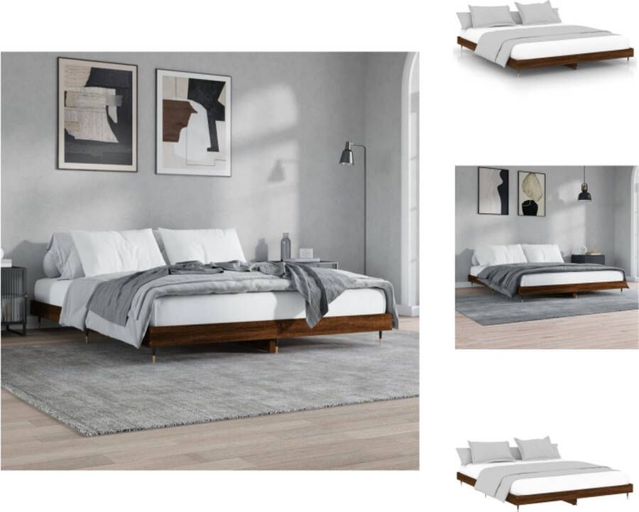 VidaXL Bedframe Bruineiken Geniet van een goede nachtrust Bedframes Afmetingen- 203 x 203 x 20 cm Duurzaam bewerkt hout Stevige metalen poten Multiplex lattenbodem Matras- 200 x 200 cm Montage vereist Bed - Foto 5