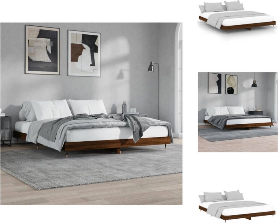 VidaXL Bedframe Bruineiken Bewerkt Hout Metaal 203 x 153 x 20 cm Geschikt voor 150 x 200 cm Matras Montage vereist Bed