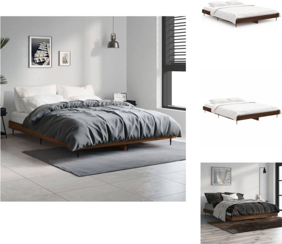 VidaXL Bedframe Bruineiken Hout 193 x 138 x 20 cm Metalen Poten Multiplex Lattenbodem Bed