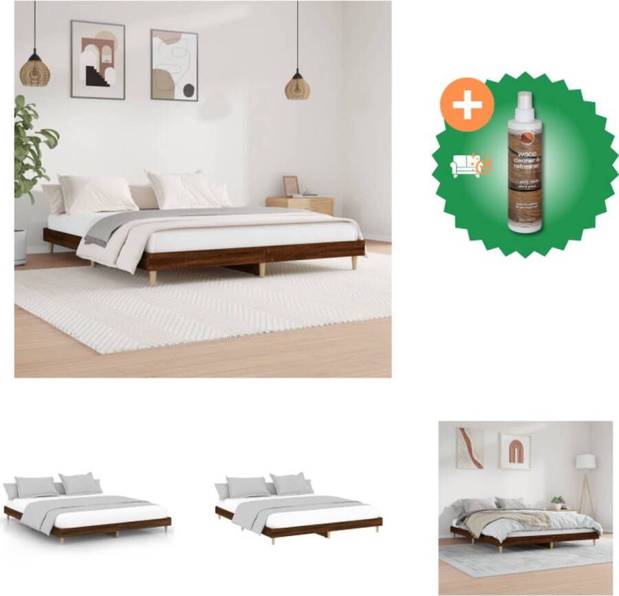 VidaXL Bedframe Bruineiken Multiplex lattenbodem 203x183x20cm Duurzaam materiaal Bed Inclusief Houtreiniger en verfrisser