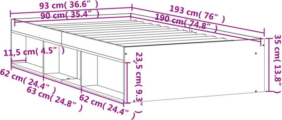 VidaXL -Bedframe-bruin-eikenkleurig-90x190-cm - Foto 4