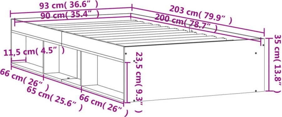 VidaXL -Bedframe-bruineikenkleurig-90x200-cm - Foto 5