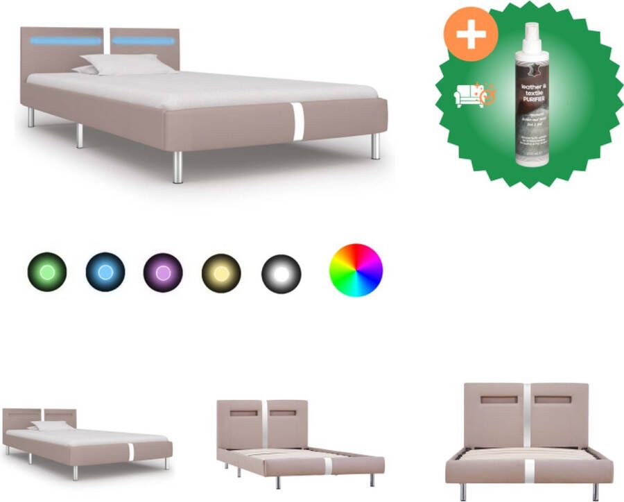VidaXL Bedframe Cappuccino met LED-strip 211 x 95 x 70 cm 90 x 200 cm Hout en staal Bed Inclusief Reiniger