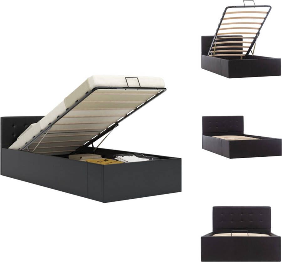 VidaXL Bedframe City eenpersoonsbed hydraulisch kunstleer opbergruimte zwart 211x108x73cm 100x200cm Bed - Foto 2