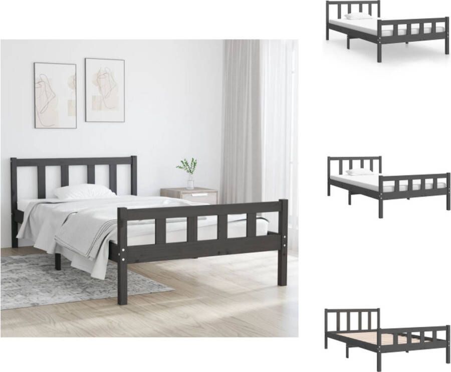 VidaXL Bedframe Bedframes Eenpersoonsbed Bed Bedframe massief hout grijs 100x200 cm