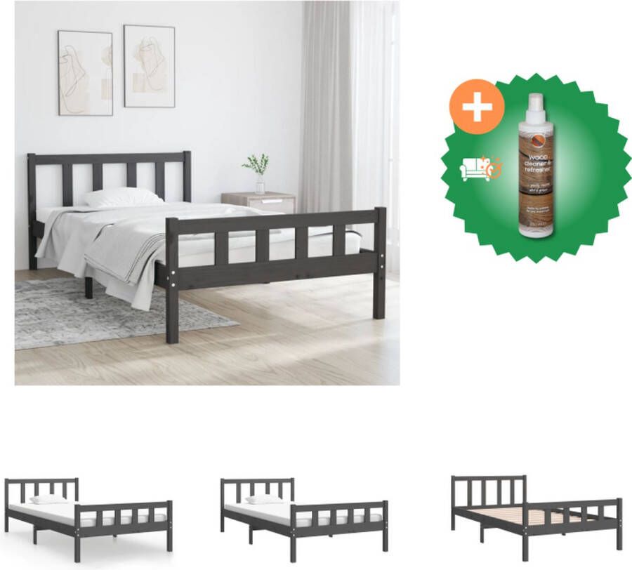 VidaXL Houten Bedframe Modern Eenpersoonsbed Afmeting- 205.5 x 105.5 x 69.5 cm Kleur- Grijs Materiaal- Grenenhout Ken- Stabiel en comfortabel Bed Inclusief Houtreiniger en verfrisser - Foto 4