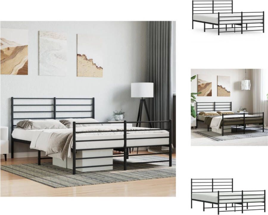 VidaXL Bedframe Bedframes Tweepersoonsbed Bed Bedframe met hoofd- en voeteneinde metaal zwart 140x190 cm - Foto 4