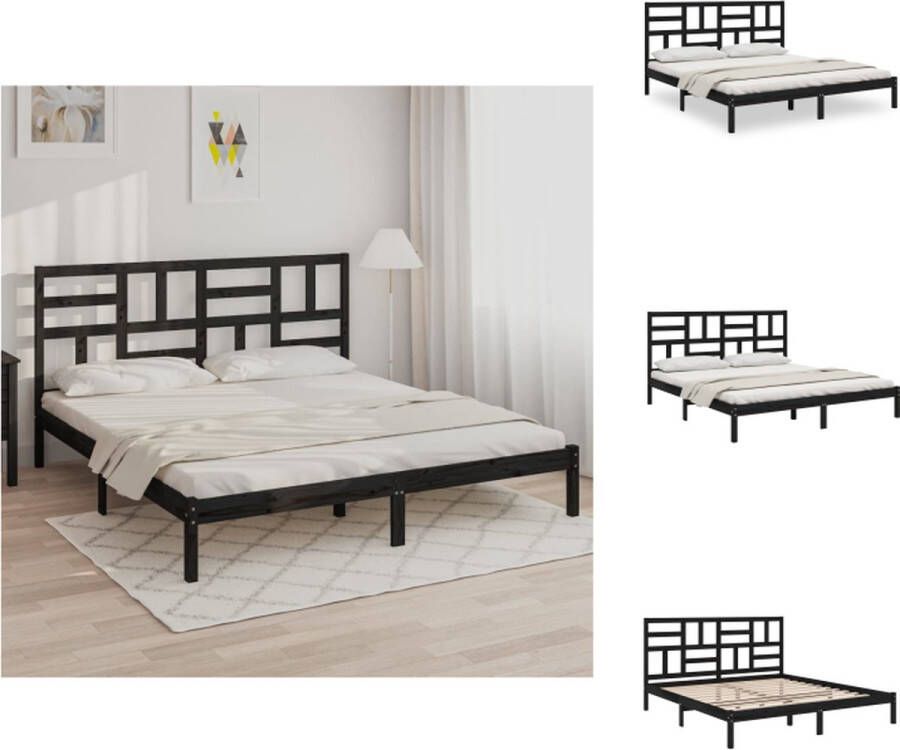 VidaXL Bedframe Classic 205.5x206x104 cm Massief grenenhout Geschikt voor 200x200 cm matras Zwart Bed
