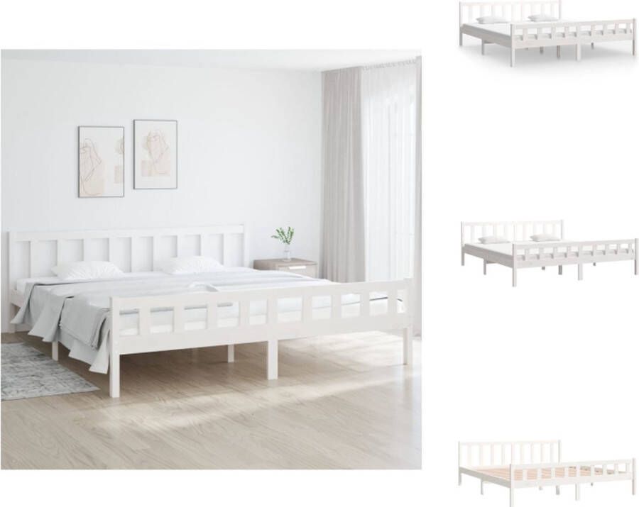 VidaXL Bedframe Classic Grenenhout Wit 205.5 x 205.5 x 69.5 cm Geschikt voor matras van 200 x 200 cm Bed