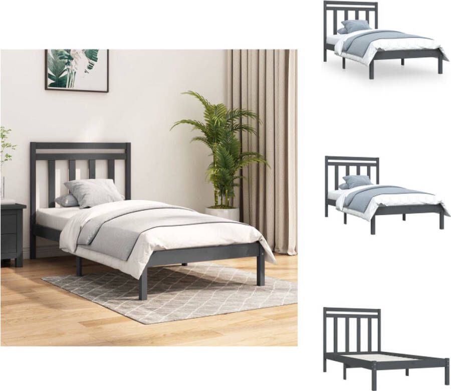 VidaXL Bedframe Classic Grey 205.5 x 95.5 x 31 cm (L x B x H) Massief grenenhout Multiplex lattenbodem Bed