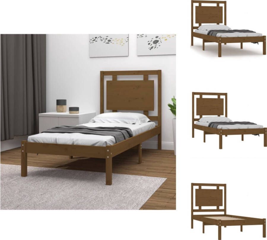 VidaXL Bedframe Bedframes Eenpersoonsbed Bed Bedframe massief hout honingbruin 100x200 cm - Foto 2