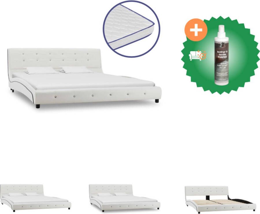 VidaXL Bedframe Classic Ijzer en hout Wit 223x165x69.5 cm Inclusief traagschuim matras 200x160x17 cm 5 lagen Bed Inclusief Reiniger