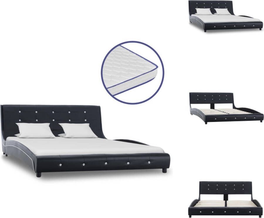 vidaXL Bedframe Classic IJzer en hout Zwart 223 x 145 x 69.5 cm Inclusief Traagschuim Matras Wit 200 x 140 x 17 cm Bed