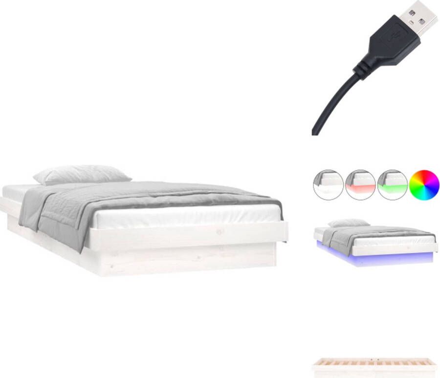 VidaXL Led Lampen Klassieke Bedframe LED massief hout 90x200 cm Grenenhouten Bed Frame Wit Bed 90x200