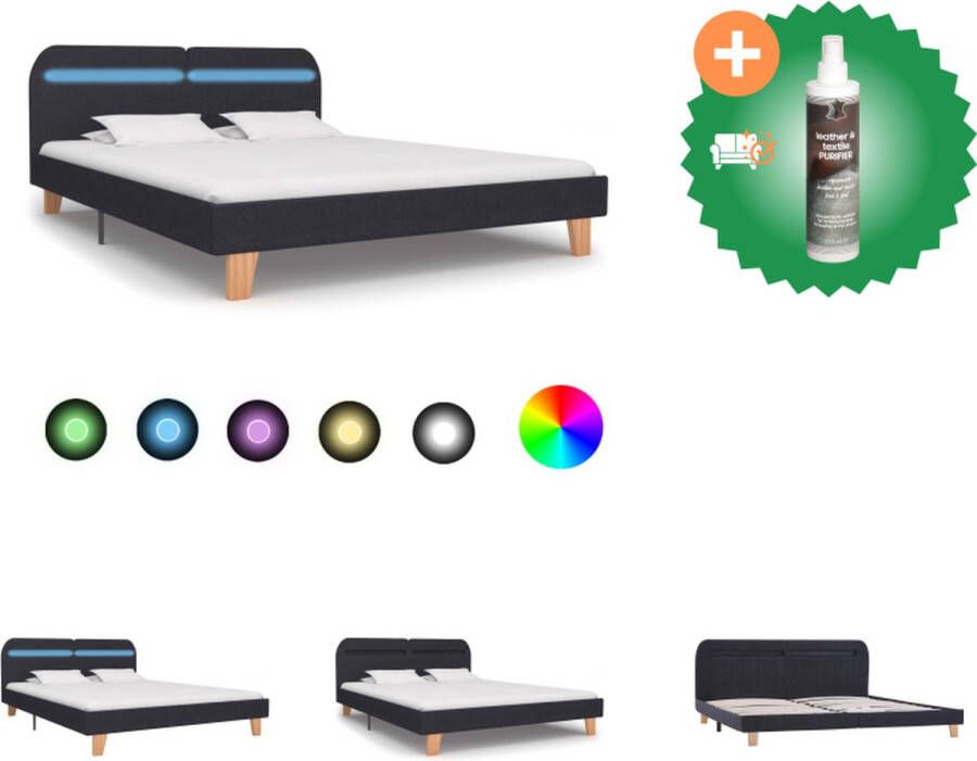 VidaXL Bedframe Classic LED Strip 208x185x80 cm (LxBxH) donkergrijs hout en ijzer Bed Inclusief Reiniger