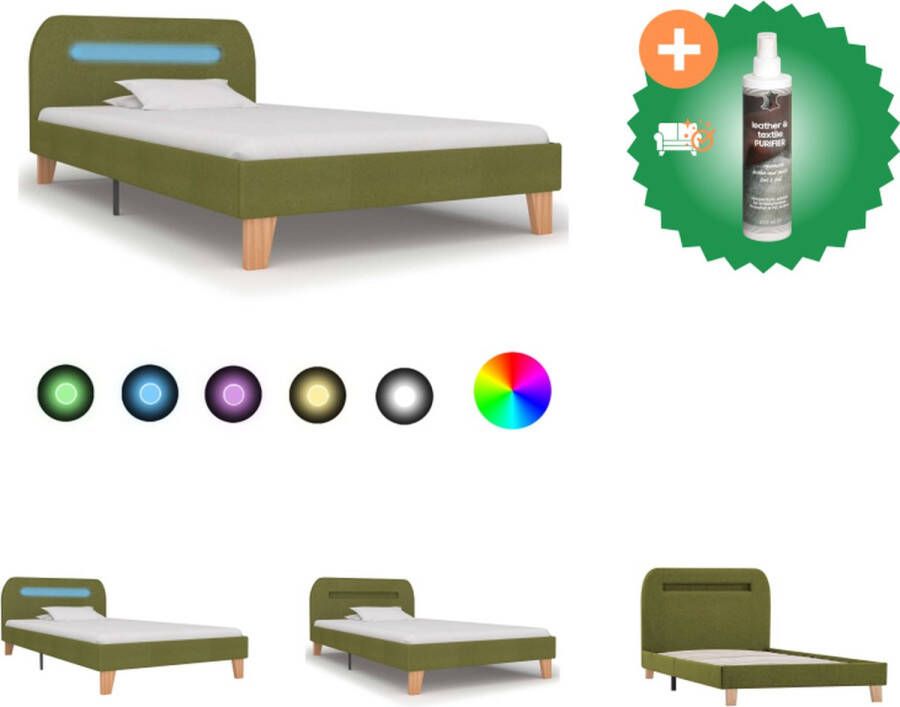 VidaXL Bedframe Classic LED-verlichting Groen 90 x 200 cm Hout en ijzer Bed Inclusief Reiniger