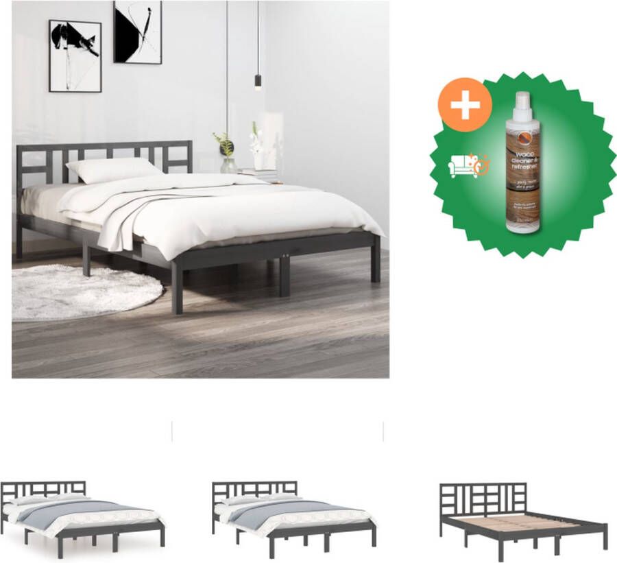 VidaXL Houten Bedframe Praktisch en decoratief Massief grenenhout Stabiel en comfortabel Grijs 205.5 x 125.5 x 69.5 cm Geschikt voor 120 x 200 cm matras Montage vereist Bed Inclusief Houtreiniger en verfrisser - Foto 4