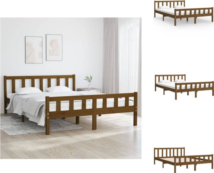 VidaXL Bedframe Classic Massief grenenhout 205.5 x 145.5 x 69.5 cm Honingbruin Bed