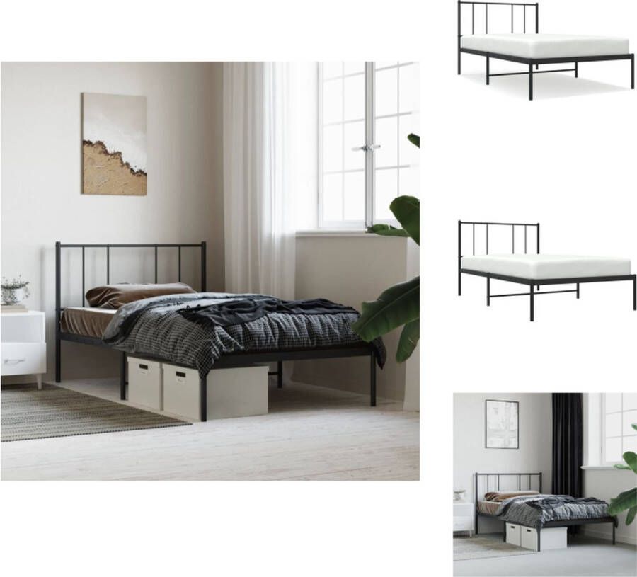 VidaXL Bedframe Bedframes Eenpersoonsbed Bed Bedframe met hoofdbord metaal zwart 90x200 cm - Foto 4
