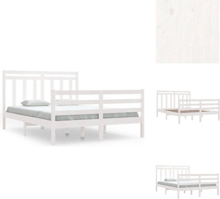 VidaXL Bedframe Classic Pine 195.5 x 145.5 x 69.5 cm Rustieke uitstraling Multiplex lattenbodem Wit Bed