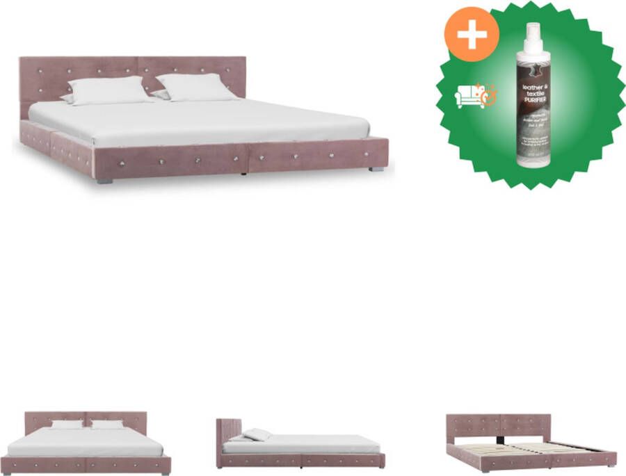 VidaXL Bedframe Classic Roze 160 x 200 cm Gepoedercoat ijzer fluweel Bed Inclusief Reiniger