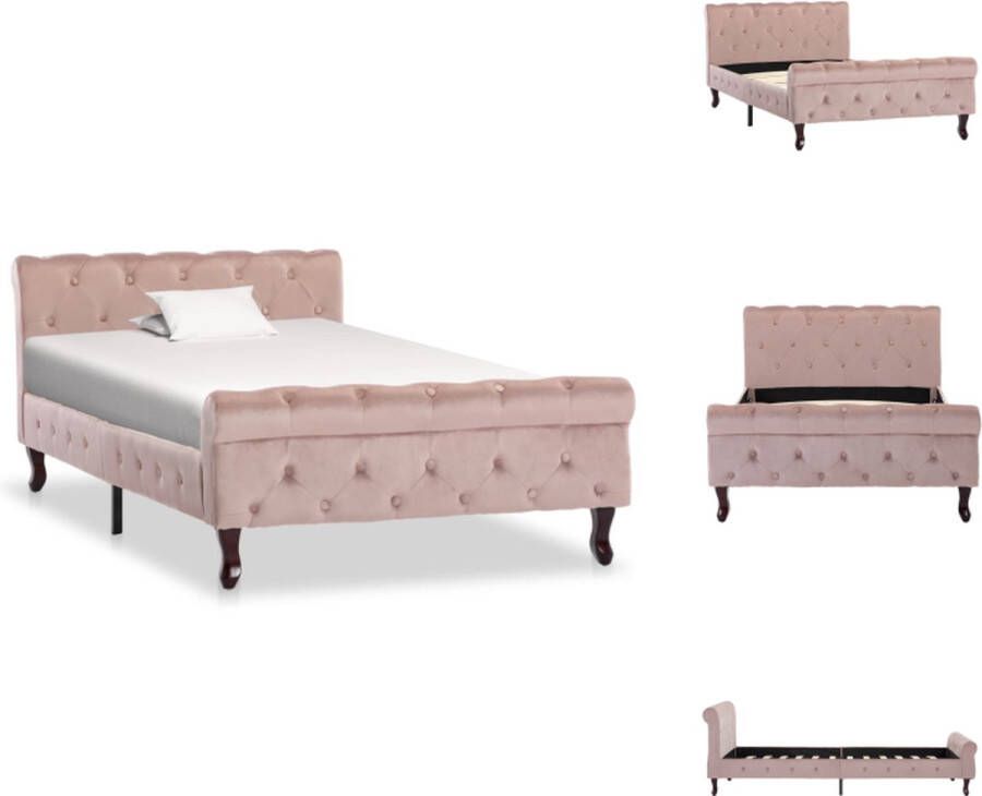 VidaXL Bedframe Classic Roze 226 x 106.5 x 74 cm Gemaakt van fluweel multiplex staal en grenenhout Bed - Foto 2