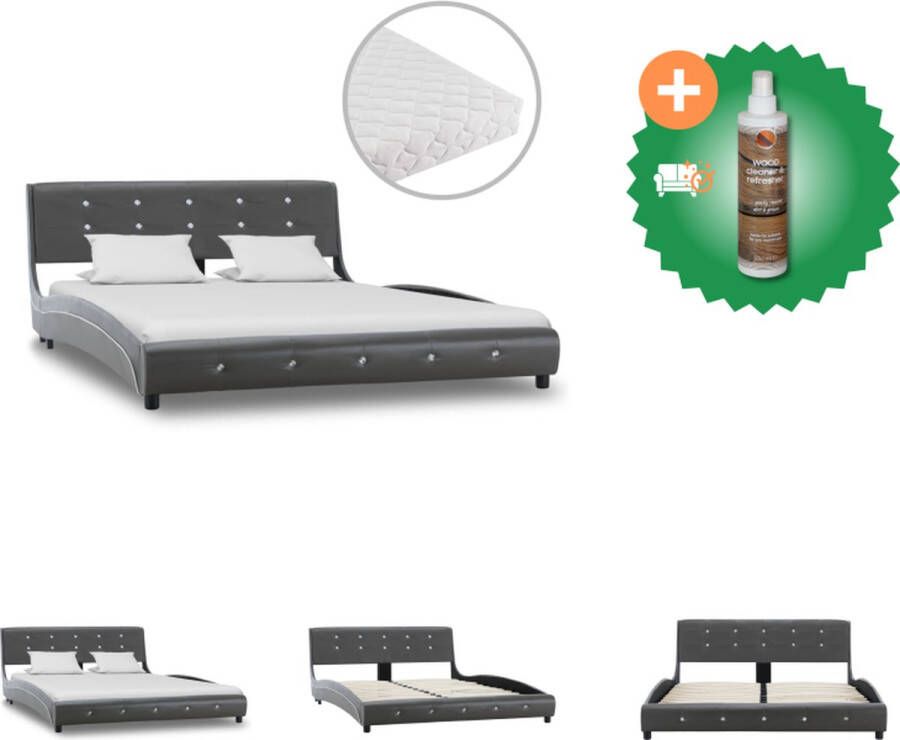 VidaXL Bedframe Classic s Grijs 223 x 145 x 69.5 cm Stevig en duurzaam Bed Inclusief Houtreiniger en verfrisser