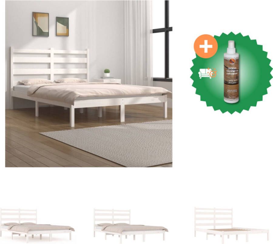VidaXL Bedframe massief grenenhout wit 150x200 cm 5FT King Size Bed Inclusief Houtreiniger en verfrisser