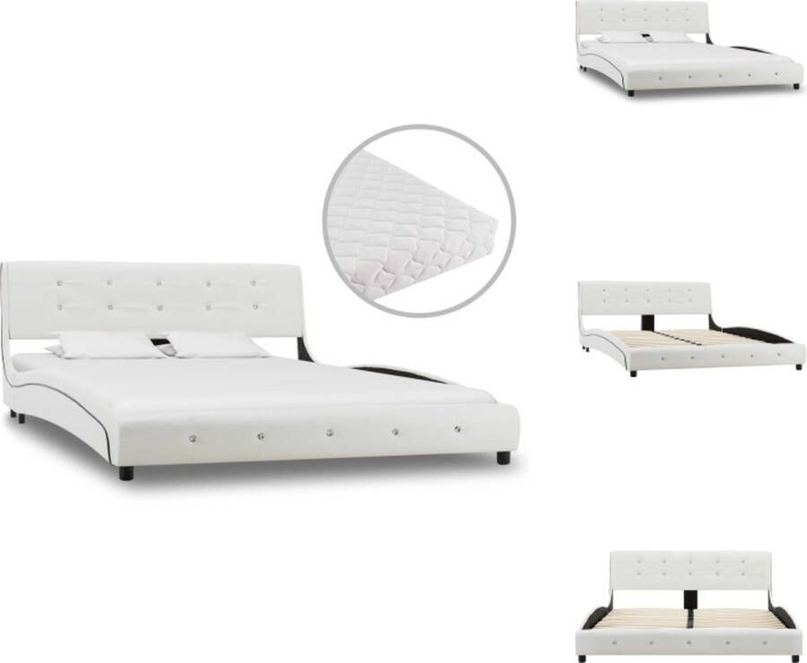 VidaXL Bed Bedden Tweepersoonsbed Tweepersoonsbedden Bed met matras kunstleer wit 140x200 cm - Foto 2