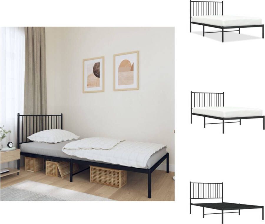 VidaXL Bedframe Bedframes Eenpersoonsbed Bed Bedframe met hoofdbord metaal zwart 100x190 cm