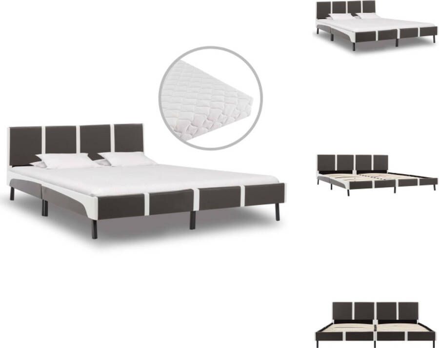 VidaXL Bedframe Classic Slapen 210 x 185 x 68 cm Kleur- grijs-wit Matras Comfort Afmetingen- 200 x 180 x 17 cm Incl wasbare hoes Bed